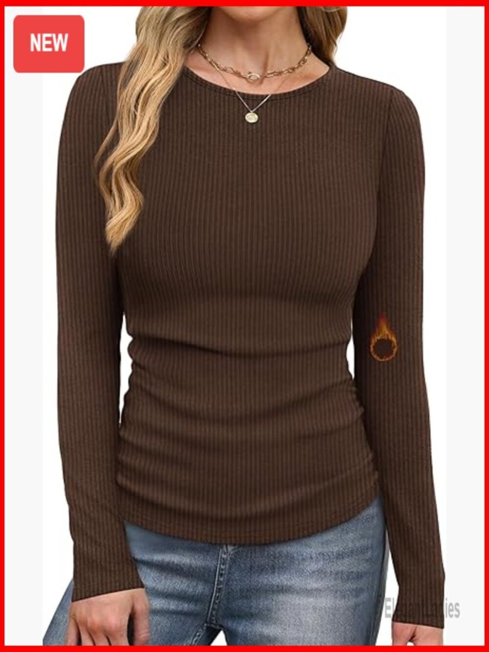 Long Sleeve Rib Knit Thermal Shirt for Women, Warm Fall Winter Basic Tee